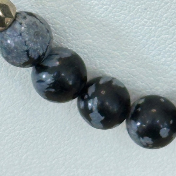 Snowflake Obsidian, round stone choker/necklace on brown cord w/lobster clasp - Picture 13 of 15